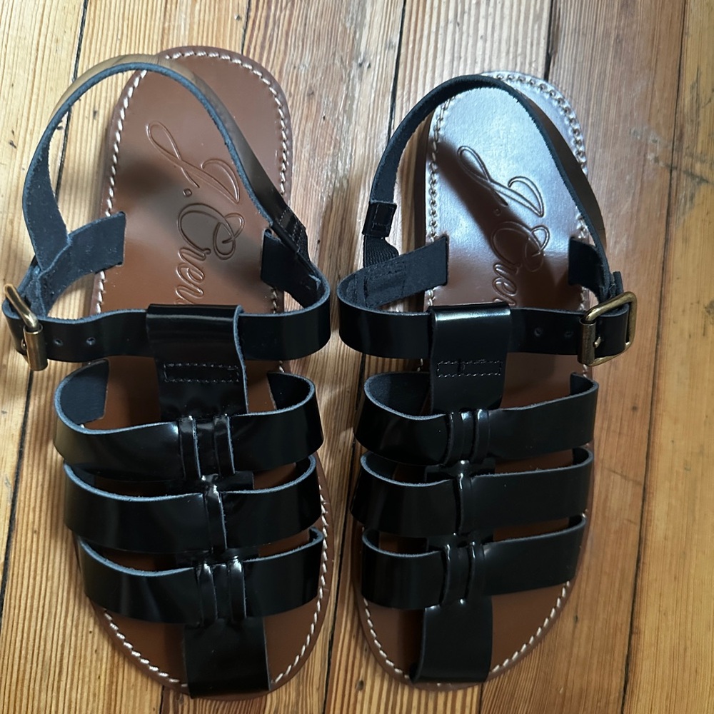 J. Crew Black Leather Fisherman Gladiator Sandals for Women size 6.5 NEW